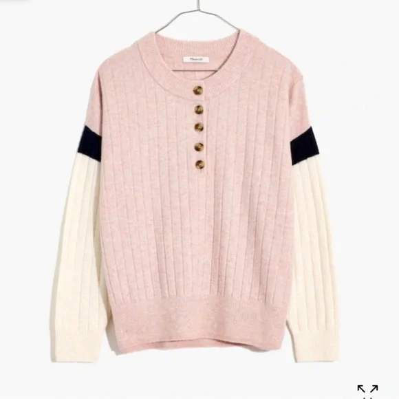 Madewell Striped Bowden Henley Sweater in Coziest Yarn 💗 size small - Picture 3 of 11
